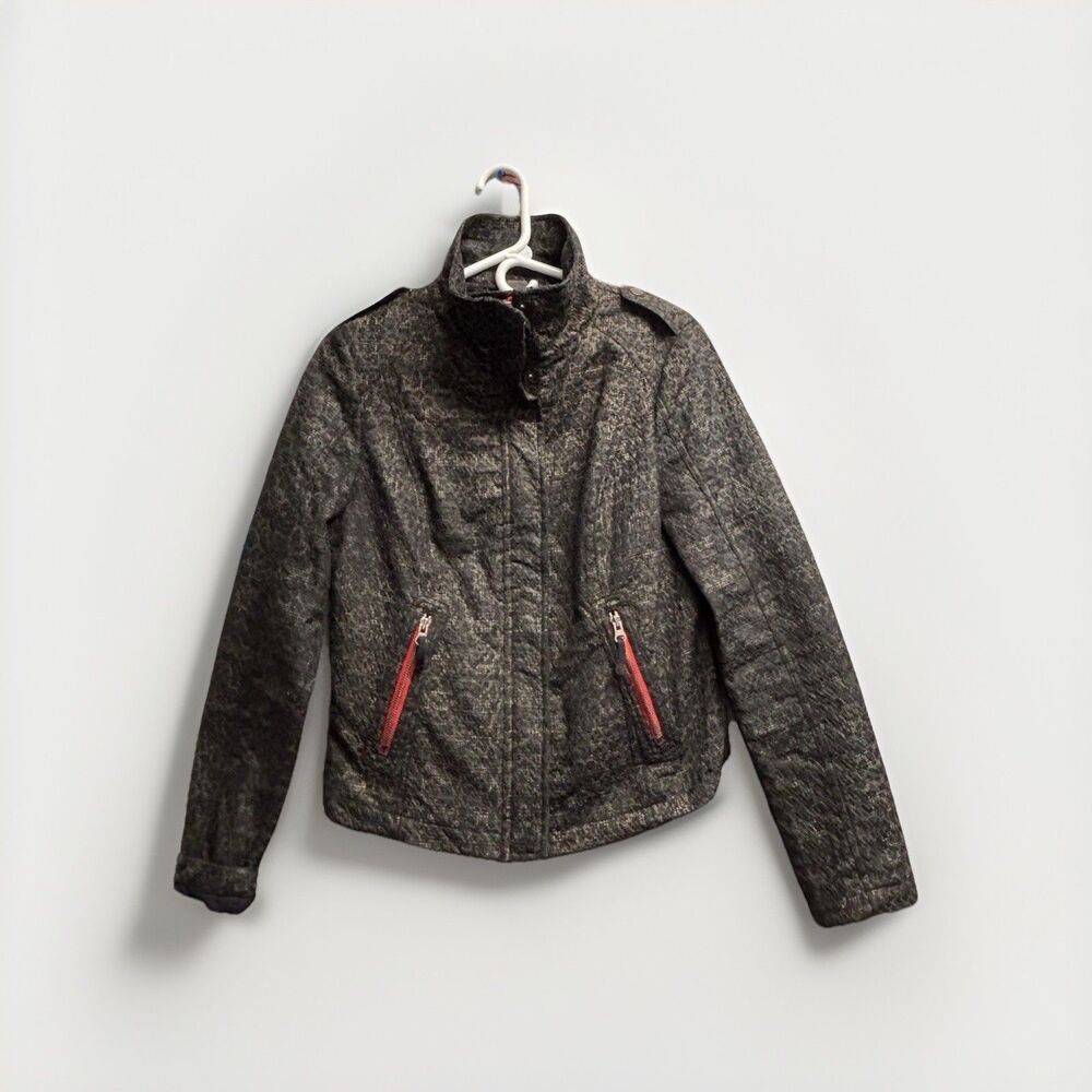 Free People We the Free Black Textured Red Pop of Color Moto Jacket Size 10 - Picture 10 of 12